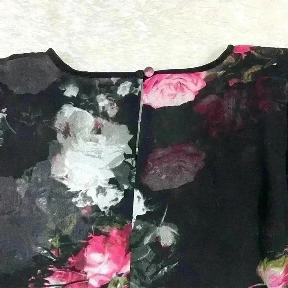 Ellen Tracy Semi Sheer Black Floral Ruffled Blouse - Picture 9 of 13
